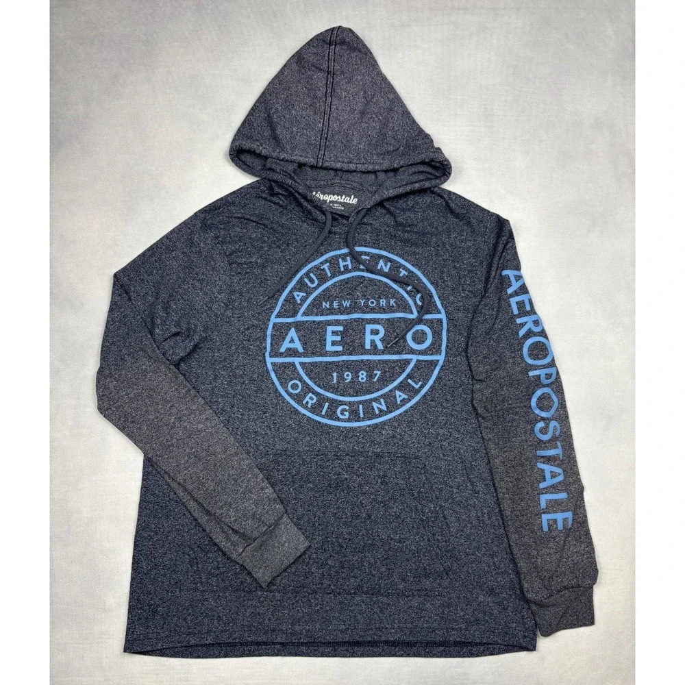 Aeropostale‎ Hoodie Mens Medium Blue Heather Logo Graphic Long Sleeve M